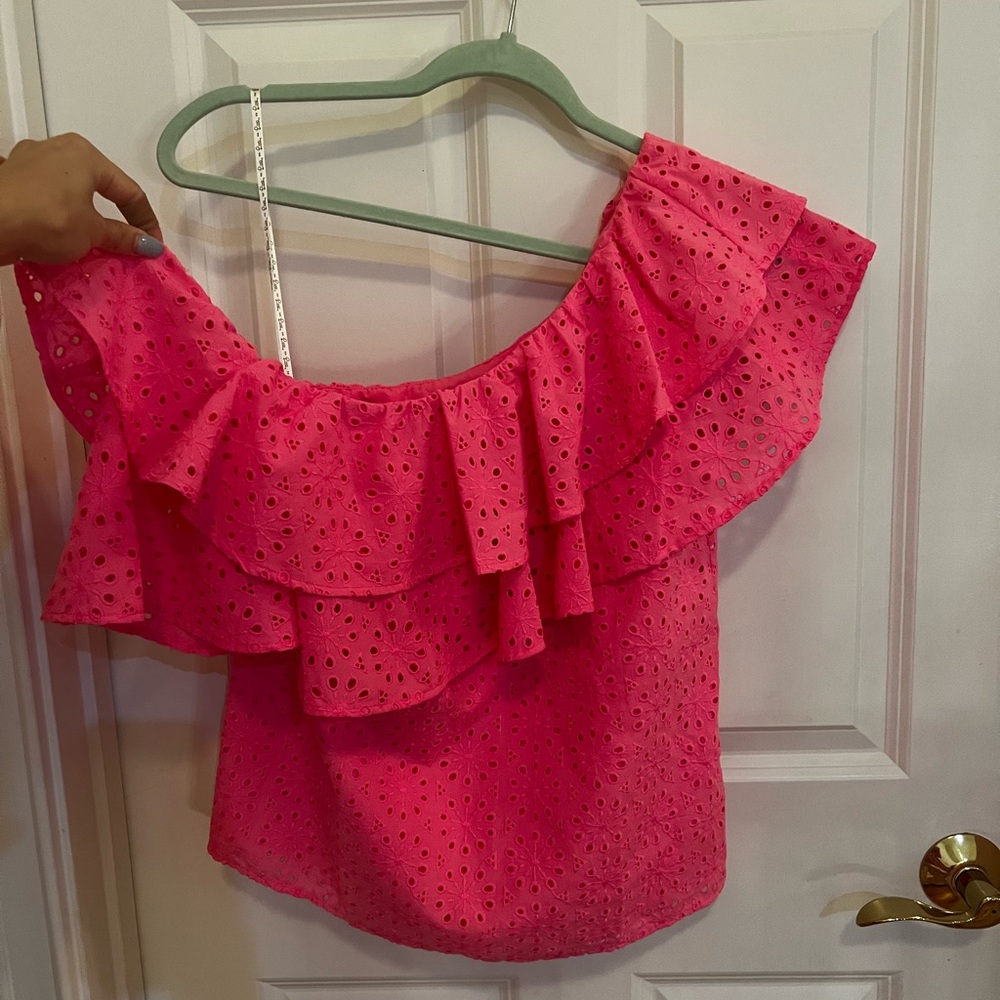 Lilly Pulitzer Trixie Top Raz Berry Neon Sunburst Eyelet Small NWT - Picture 3 of 3